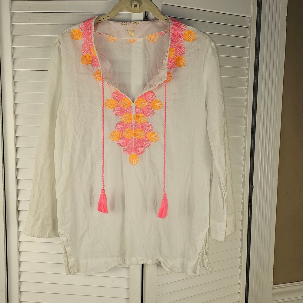 Lilly Pulitzer Womens Resort White Amelia Island Tunic Top Small